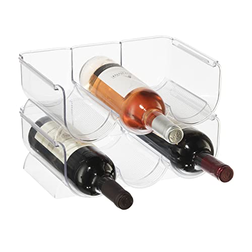 OGGI Bottle Rack for Wine, 6 Bottle Wine Storage - Stackable Wine Rack with Secure Stack Tabs. Ideal Wine Bottle Holder for Kitchen, Cabinet, Pantry, Fridge - Each Rack Holds 3 Bottles, 2 Pack - Clear