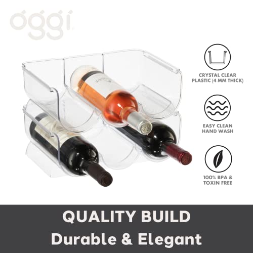 OGGI Bottle Rack for Wine, 6 Bottle Wine Storage - Stackable Wine Rack with Secure Stack Tabs. Ideal Wine Bottle Holder for Kitchen, Cabinet, Pantry, Fridge - Each Rack Holds 3 Bottles, 2 Pack - Clear