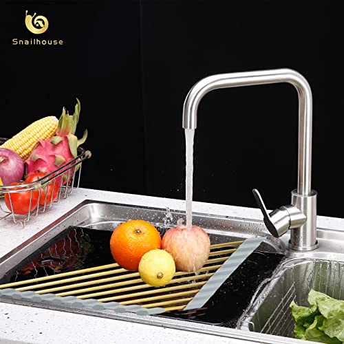 Snailhouse Roll Up Dish Drying Rack, Stainless Steel Dish Drainer Over The Sink with Anti-Slip Silicone for Kitchen Counter, Gold