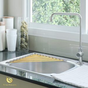 Snailhouse Roll Up Dish Drying Rack, Stainless Steel Dish Drainer Over The Sink with Anti-Slip Silicone for Kitchen Counter, Gold