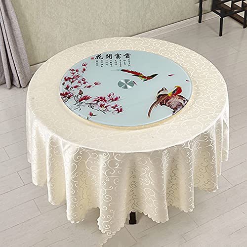 YCMY Round Lazy Susan Turntable, Explosion-Proof Tempered Glass Kitchen Dining Table Rotating Tray, Heavy Duty Serving Plate, Chinese Color Blue And White Porcelain Pattern 20-39inch