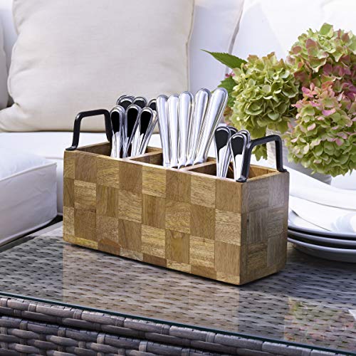 Gourmet Basics by Mikasa Avery Checkered Wood Flatware Caddy, Assorted