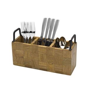 Gourmet Basics by Mikasa Avery Checkered Wood Flatware Caddy, Assorted