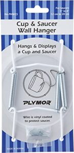 plymor white vinyl finish wall mountable tension cup & saucer hanger (2 pack), 8″ h x 2.75″ w x 1″ d