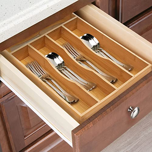 TIMGOU 20 Pcs Silverware Set with Organizer, 18/8 Stainless Steel Cutlery Set with Utensils Bamboo Tray for Kitchen Drawer, Serving Flatware for 4 with Storage Holder