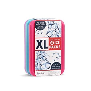 fit + fresh xl cool coolers freezer slim ice pack for lunch box, coolers, beach bags and picnic baskets, multi-colored, 4 pack, extra large