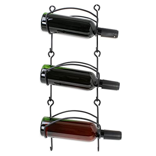 AuldHome Wall Mounted Wine Rack; Black Wrought Iron Storage Organizer for Bottles or Towels