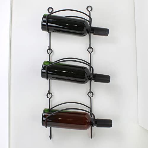 AuldHome Wall Mounted Wine Rack; Black Wrought Iron Storage Organizer for Bottles or Towels