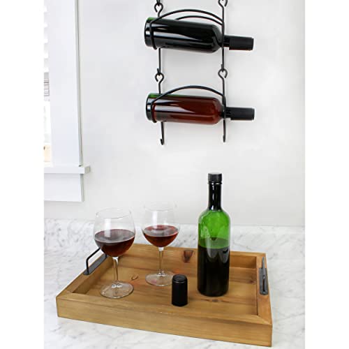 AuldHome Wall Mounted Wine Rack; Black Wrought Iron Storage Organizer for Bottles or Towels