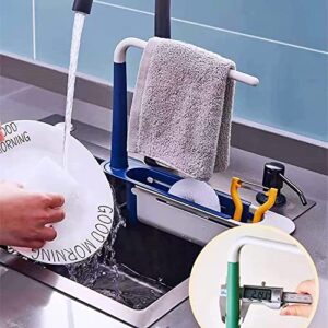 Telescopic Sink Sponges Storage Rack, 11.8 -17.7inch Adjustable Soap Sponge Organizer for Kitchen Sponge and Soap Expandable Storage Drain Basket with Dishcloth Hanger…