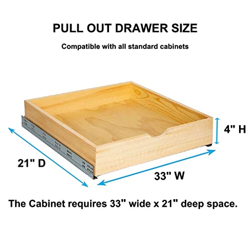 WoodCabinet High-End Soft Close Assemble Ready FULLY Assembled Cabinet Shelf Pull-Out Wood Drawer Organizer Storage 33(W) x 4(H) x 21(D)