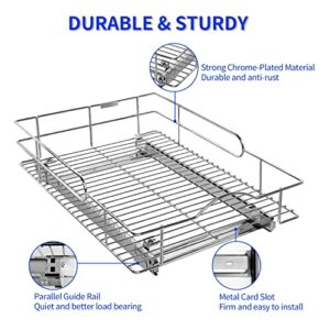 GF-LaLan (11"x18") Pull Out Cabinet Organizer, Heavy Duty Slide Out Kitchen Cabinet Storage Shelves, Roll Extendable Sliding Drawer - 11"W x 18"D- Requires At Least 12" Cabinet Opening, Chrome Finish