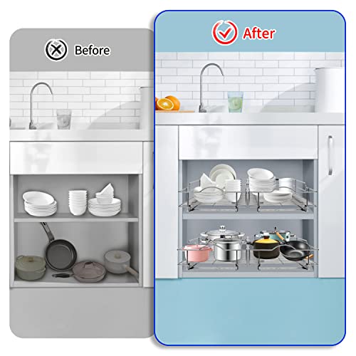 GF-LaLan (11"x18") Pull Out Cabinet Organizer, Heavy Duty Slide Out Kitchen Cabinet Storage Shelves, Roll Extendable Sliding Drawer - 11"W x 18"D- Requires At Least 12" Cabinet Opening, Chrome Finish