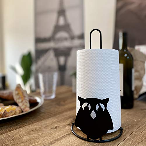 KLIFA- OWL Matel Paper Towel Holder/Roll Dispenser Stand, Simple Refilling and an OWL Series, 11.02 inch Height, Black, 1 pc