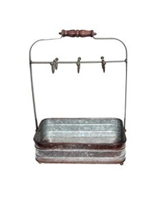 benzara bm177866 rustic galvanized metal crockery holder with cup hooks, gray