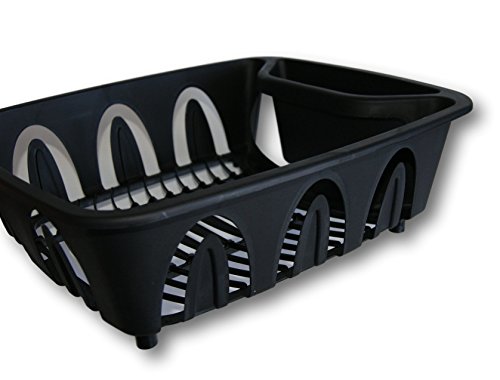 Essentials Small Dish Drainer - Black Plastic -13.75 Inches