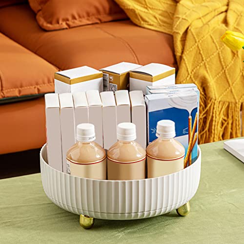 Fenteer Lazy Susan Rotating Storage Tray Round Turntable Multi-Function Storage Decorative Spice Organizer for Countertop Office Bathroom Jars Cans - White