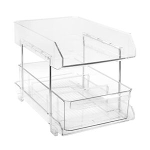 ruishetop 2-Tier Multi-Purpose Pull Out Cabinets Organizer Shelf, Under Sink Cabinet Organizer with Drawer, Sliding Basket Drawer Countertop Organizer Storage for Home Office Kitchen (Clear- 1 Set)