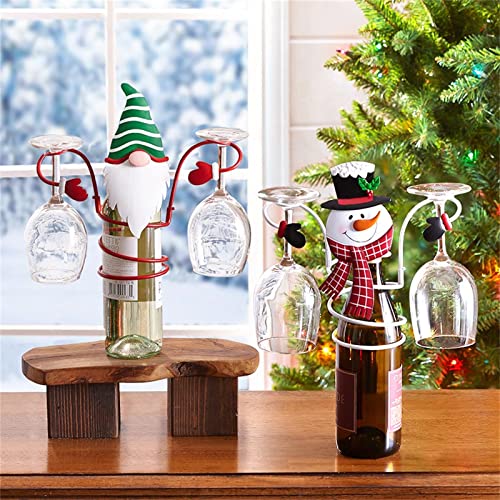 Wine Bottle and Glass Holder, Wine Bottle Holder Santa Claus Wine Glasses Holders Holiday Ornament Bar Cellar Cabinet Pantry Snowman Metal Art Decoration (B)