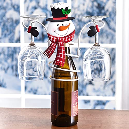 Wine Bottle and Glass Holder, Wine Bottle Holder Santa Claus Wine Glasses Holders Holiday Ornament Bar Cellar Cabinet Pantry Snowman Metal Art Decoration (B)