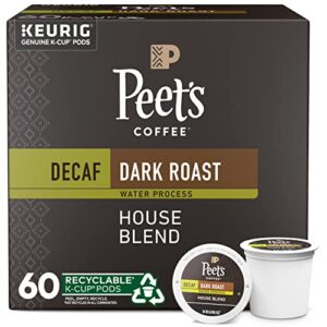 peet’s coffee, dark roast decaffeinated coffee k-cup pods for keurig brewers – decaf house blend 60 count (6 boxes of 10 k-cup pods)