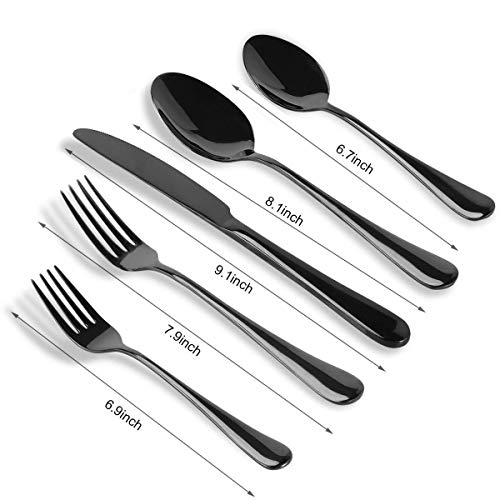 Black 40-Piece Silverware Set, Flatware Set with Organizer Mirror Polished, Dishwasher Safe Service for 8, Include Knife Fork/Spoon with 5-Compartment Non Slip Drawer Organizer Box Tray(Black)