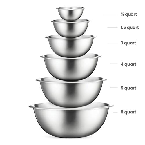 FineDine Stainless Steel Mixing Bowls (Set of 6) Stainless Steel Mixing Bowl Set - Easy To Clean, Nesting Bowls for Space Saving Storage, Great for Cooking, Baking, Prepping