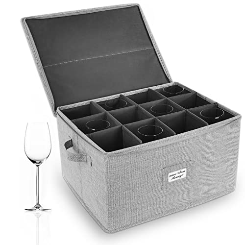 MeYouRow.C Wine Glass Storage,crystal Stemware Storage Cases For Champagne/ White & Red Wine Glass,Glasses Cup Storage Box With Dividers For 12.