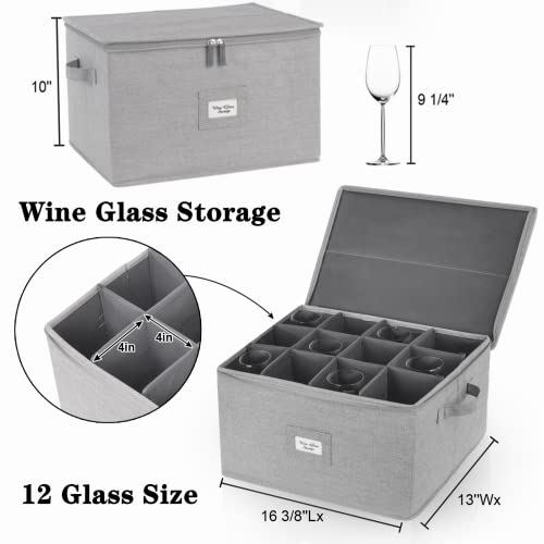 MeYouRow.C Wine Glass Storage,crystal Stemware Storage Cases For Champagne/ White & Red Wine Glass,Glasses Cup Storage Box With Dividers For 12.