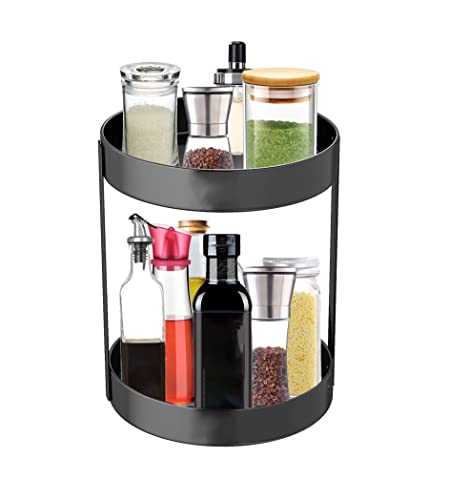 2 Tier Lazy Susan, Stainless Steel Turntable, 360 Degree Spice Rack for Kitchen Bathroom Counter Organizer (10.2Inch)