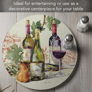 CounterArt Wine Tableau 4mm Heat Tolerant Tempered Glass Lazy Susan Turntable 13" Diameter Cake Plate Condiment Caddy Pizza Server