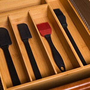 BirdRock Home 2 pc Bamboo Utility Drawer Organizer – Utensil Silverware – Spoon Knife Fork –18 Inch – Large – Natural Wood – Tray – Adjustable Kitchen Organization