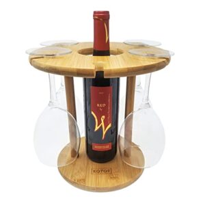 kovot bamboo countertop wine glass rack – holds 6 stemmed wine glasses and 1 wine bottle – durable and reliable tabletop centerpiece – simple but stylish wine glass holder – perfect for home & bars.