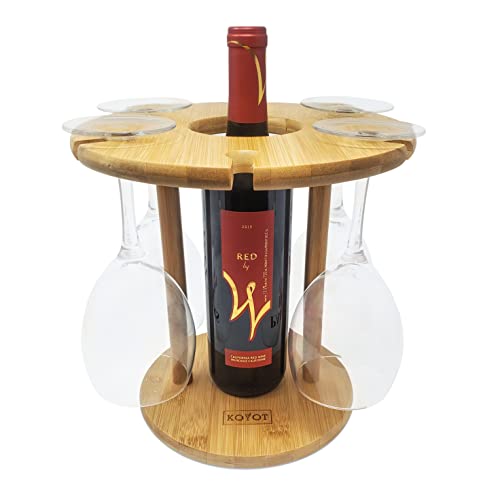 KOVOT Bamboo Countertop Wine Glass Rack – Holds 6 Stemmed Wine Glasses and 1 Wine Bottle – Durable and Reliable Tabletop Centerpiece – Simple But Stylish Wine Glass Holder – Perfect for Home & Bars.