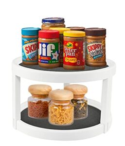 home-x two-tier lazy susan, nonskid turntable, rotating organizer for pantry, kitchen counter, or table, 9 ¾” d x 6″ h, white