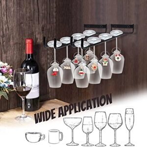 Oppro 4 Pack Wine Glass Holder, Metal Wall Mounted Glass Rack Holds 16 Red Wine Glass with Screws and 8pcs Wine Charms, Multifunctional Iron Hanging Storage Rack Under Cabinet, Black 4 Rows