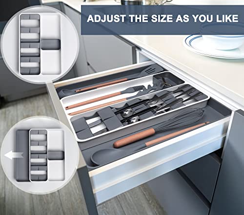 Kitchen Drawer Organizer, Silverware Flatware Organizer, Large Expandable Cutlery Organizer & Knife Drawer Organizer, Kitchen Utensil Drawer Organizer