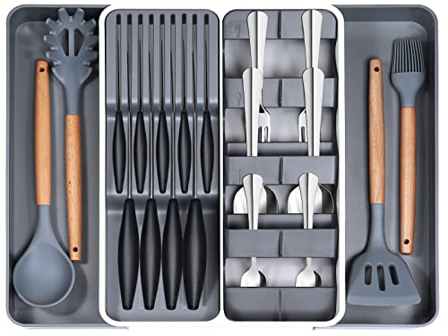 Kitchen Drawer Organizer, Silverware Flatware Organizer, Large Expandable Cutlery Organizer & Knife Drawer Organizer, Kitchen Utensil Drawer Organizer