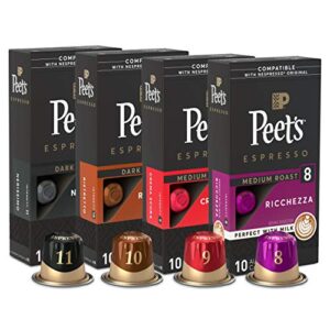 Peet's Coffee, Bestseller's Espresso Coffee Pods Variety Pack, Dark & Medium Roasts, Compatible with Nespresso Original Machine, Intensity 8-11, 40 Count (4 Boxes of 10 Espresso Capsules)