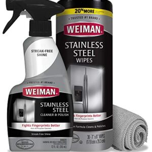 Weiman Stainless Steel Cleaner Kit - Fingerprint Resistant, Removes Residue, Water Marks and Grease from Appliances - Works Great on Refrigerators, Dishwashers, Ovens, and Grills - Packaging May Vary