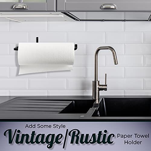 Wrought Iron Wall Mount Basic Paper Towels Holder for Kitchen, Rustic Towel Rack