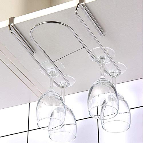 Wine Glass Rack- Stemware Holder Wine Champagne Glass Holder 2 Slots Adjustable Wine Glass Rack, Useful Under Cabinet Stemware Rack Hold up to 6 to 8 Wine Glasses