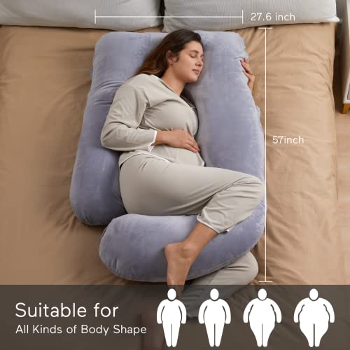 Momcozy Pregnancy Pillows, U Shaped Full Body Maternity Pillow with Removable Cover - Support for Back, Legs, Belly, Hips for Pregnant Women, 57 Inch Pregnancy Pillows for Sleeping, Grey