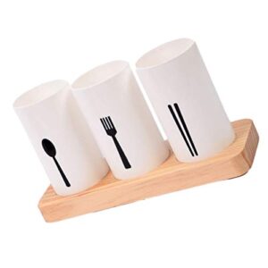 Hemoton 1 Set Utensil Holder Cutlery Utensil Drying Rack Basket Holder with Wood Base for Bar Kitchen Countertop Storage, Organize Forks, Knives, Spoons