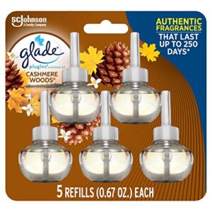 glade plugins refills air freshener, scented and essential oils for home and bathroom, cashmere woods, 3.35 fl oz, 5 count