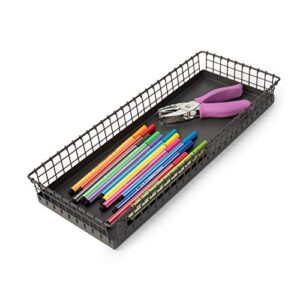 spectrum diversified vintage living 6” x 15” rectangle steel drawer organization basket, perfect for kitchen or bathroom spaces, made with non-slip foam pad, 6″ x 15″, industrial gray