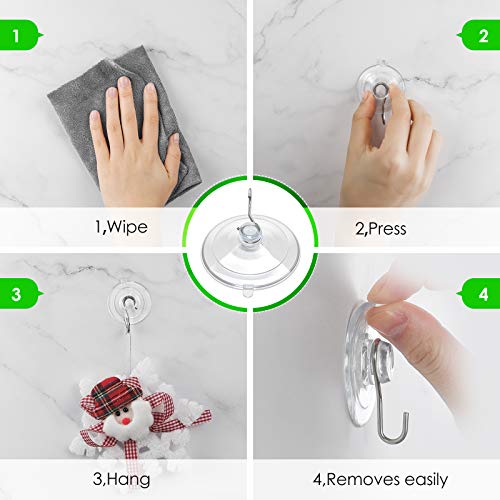 HangerSpace Suction Cup Hooks, 1.77 Inches Clear PVC Suction Cups with Metal Hooks Removable Small Suction Cups for Kitchen Bathroom Shower Wall Window Glass Door - 12 Packs