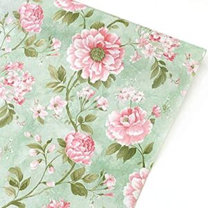 hoyoyo self-adhesive shelf liners paper, removable self adhesive shelf liner dresser drawer wall stickers home decoration, green peony floral 17.8 x 118 inches