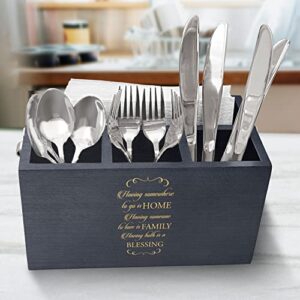 Engraved Home Quotes Utensil Holder with Compartments, Best Customized Utensil Holder For Kitchen & Dining Table, Premium Caddy Stand For Kitchen