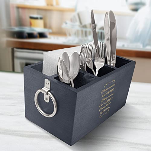 Engraved Home Quotes Utensil Holder with Compartments, Best Customized Utensil Holder For Kitchen & Dining Table, Premium Caddy Stand For Kitchen